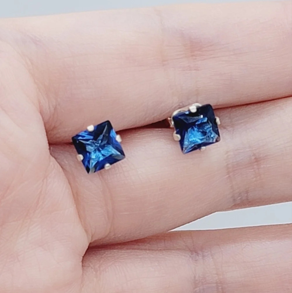 New Dark Blue Square CZ Earrings